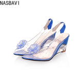 NASBAVI New Fashion Flower Transparent Sandals Wedge Women Shoes Large Size Sandals Women Size 34-43