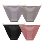 4Pcs/Set Ice Silk Bikini Panties Women Sexy Briefs Low Rise Underwear Seamless Underpants Solid Color Ultra-thin Lingerie M-XL