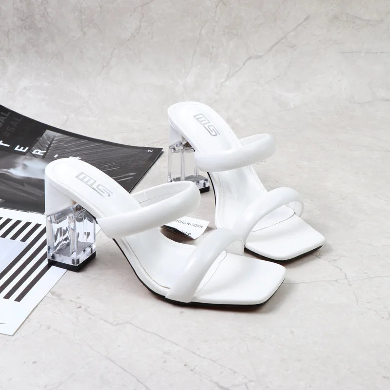 2025 Women's Shoes Summer Women Sandals Casual Shoe 8cm Heels Comfort Square Heel Slippers Footwear Female Crystal Thick Heels