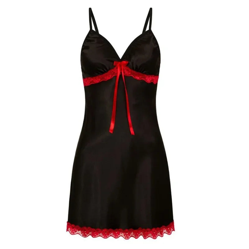 Women Sexy Sleepwear Sleeveless Nighties V-neck Nightgown Plus Size Nightwear Lace Nightdress Silk Satin Night Dress
