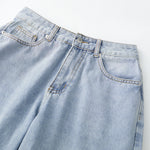 Summer Women Wide Leg Cropped Jeans High Waist Loose Fit Mid Pants Daily Casual Denim Pants Streetwear