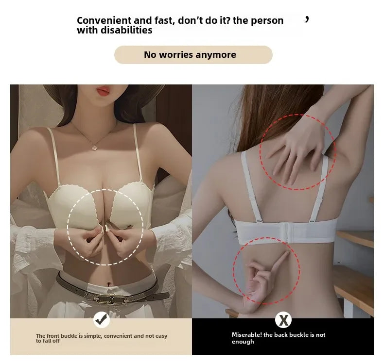 Front Button Underwear Women's Small Chest Pull Up To Show Large Summer Thin Collection Breast Anti-sag White Thin Strap Bra