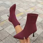 Women Socks Boots Stretch Fabric Women Ankle Boots Pointed Toe High Heels Slip-On Sexy Sock Heeled Chelsea Boots 2026