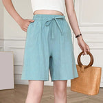 Wide Leg Loose Short Pants Women Summer Casual Shorts Elastic Waist Drawstring Pockets Shorts Solid Color Streetwear