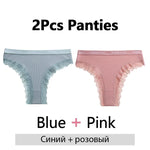 FINETOO 2Pcs/Set Women Cotton Brazilian Panties Plus Size M-2XL Lingerie Sexy Lace Underwear Low Rise Girls Intimates Underpants