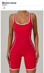 Sexy Sleeveless Backless Scrunch Yoga Jumpsuit Women Black Contrast Hollow One Piece Sports Suit Tight Fitness Sports Overalls