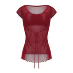 Women Summer Y2K Aesthetic Tops Lace Trim Cap Sleeve Low Cut Shirts Vintage Casual Sexy Tops and Blouses Female