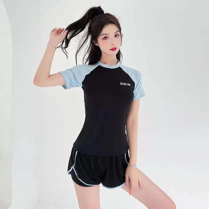 Swimsuit Women's Two-piece Split Sports Style Student Conservative Cover Belly Slimming Hot Spring Ins Style Plus SizeSwimsuit