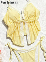 Sexy Lace Halter Tankini High Leg Cut Bikini Women Swimwear Female Swimsuit Two-Pieces Bikini Set Bather Bathing Suit Swim V8157