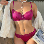 French Ultrathin Bra Set Sexy Luxury Fuchsia Women Underwear Romantic Lace BrassiereLadies Breathable Lingerie 2-Piece Set
