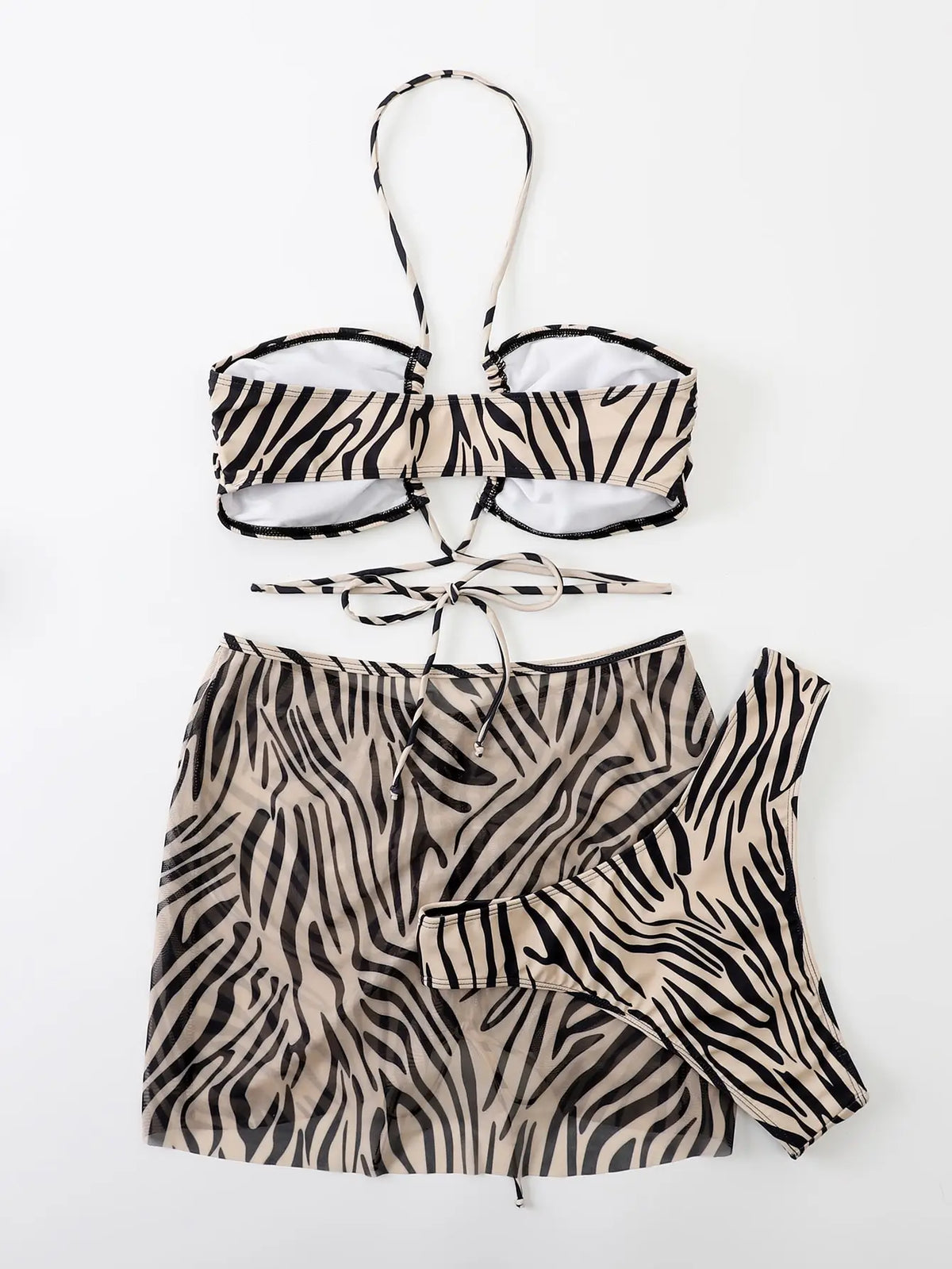3pack Zebra Stripe Bikini Women Lace Up Swimsuit Beach Skirt 2026 Swimwear Female Padded Bathing Suit Swimming Beachwear Summer