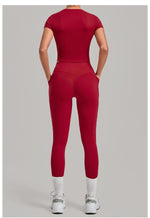 Women's Seamless Yoga Sets Sports Fitness Hip-lifting High Waist Pants Slim Fit Short-sleeve Suits Workout Running Training Sets