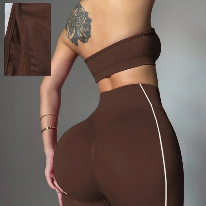 Women Strapless Bandeau Sports Bra Seamless High Waist Yoga Leggings Set Padded Workout Fitness Gym 2 Piece Outfits
