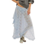 Women's Solid Color Midi Skirts Lace Elastic High Waist Skirts Spring Summer Sweet Irregular Hem Casual Skirts