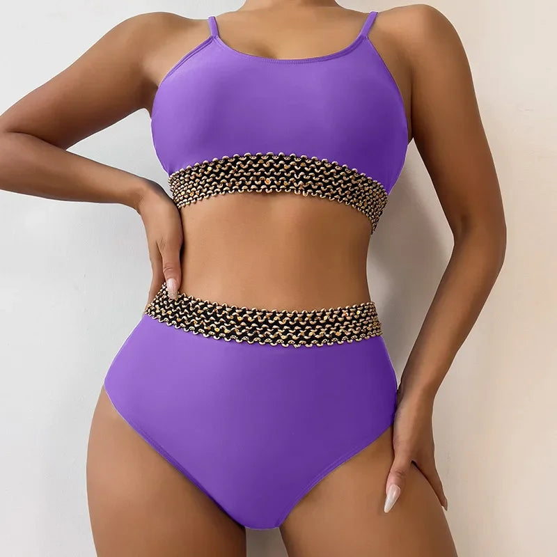 Sexy High Waist Bikini Black 2026 Women Swimsuit Two Pieces Swimwear Female Bikinis Set Purple Bathing Suits Brazilian Biquini