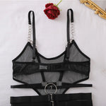 Toucheart Erotic Bodysuit Hollow See-through Mesh Design Binding Belt Body Shaping Seductive Luxurious Women Sexy Jumpsuit Set