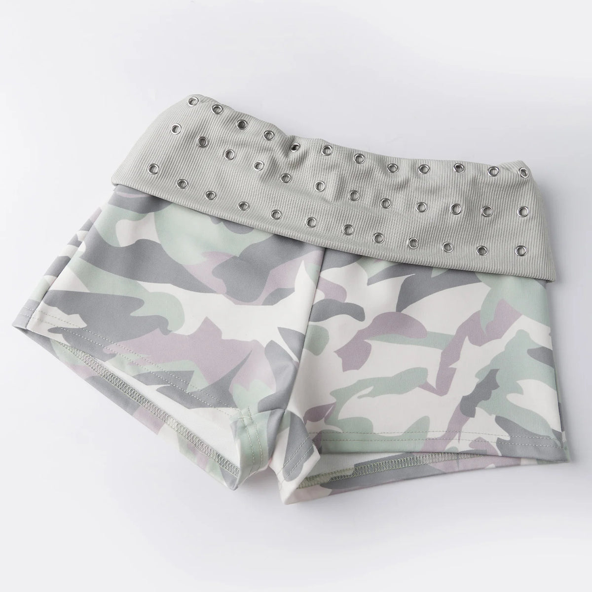 Womens Fold Over Shorts Stylish Rivet Design Low Rise Bodycon Slim Fit Summer Shorts Casual Daily Fashion Streetwear