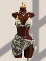 Sexy Pink Floral Embroidery Bikini Set 2026 Women Push Up Bra Triangle Swimsuit Holiday Bathing Suit Cover Up 3 Piece Swimwear