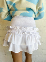 Sweet Tiered Ruffled Short Skirts Women Summer Solid Color Smocked Waist Cute Flowy Mini Layered Skirts