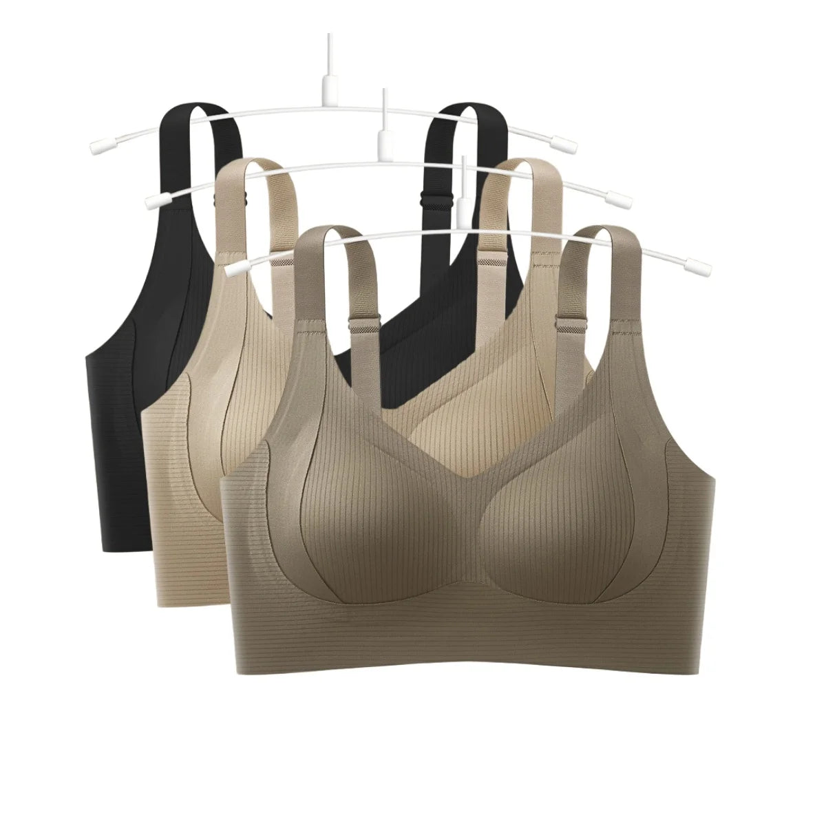 3Pcs/Set Women Seamless V-Neck Bra Plus Size Support Ribbed Bras Sexy Lingerie Detachable Bust Pads Comfort Intimates M-4XL