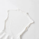 Women's Fashion Casual Sleeveless Half-High Collar Short Skirt Hem Top White Sleeved Peplum Top High Neck Slim Fit Casual KUAT