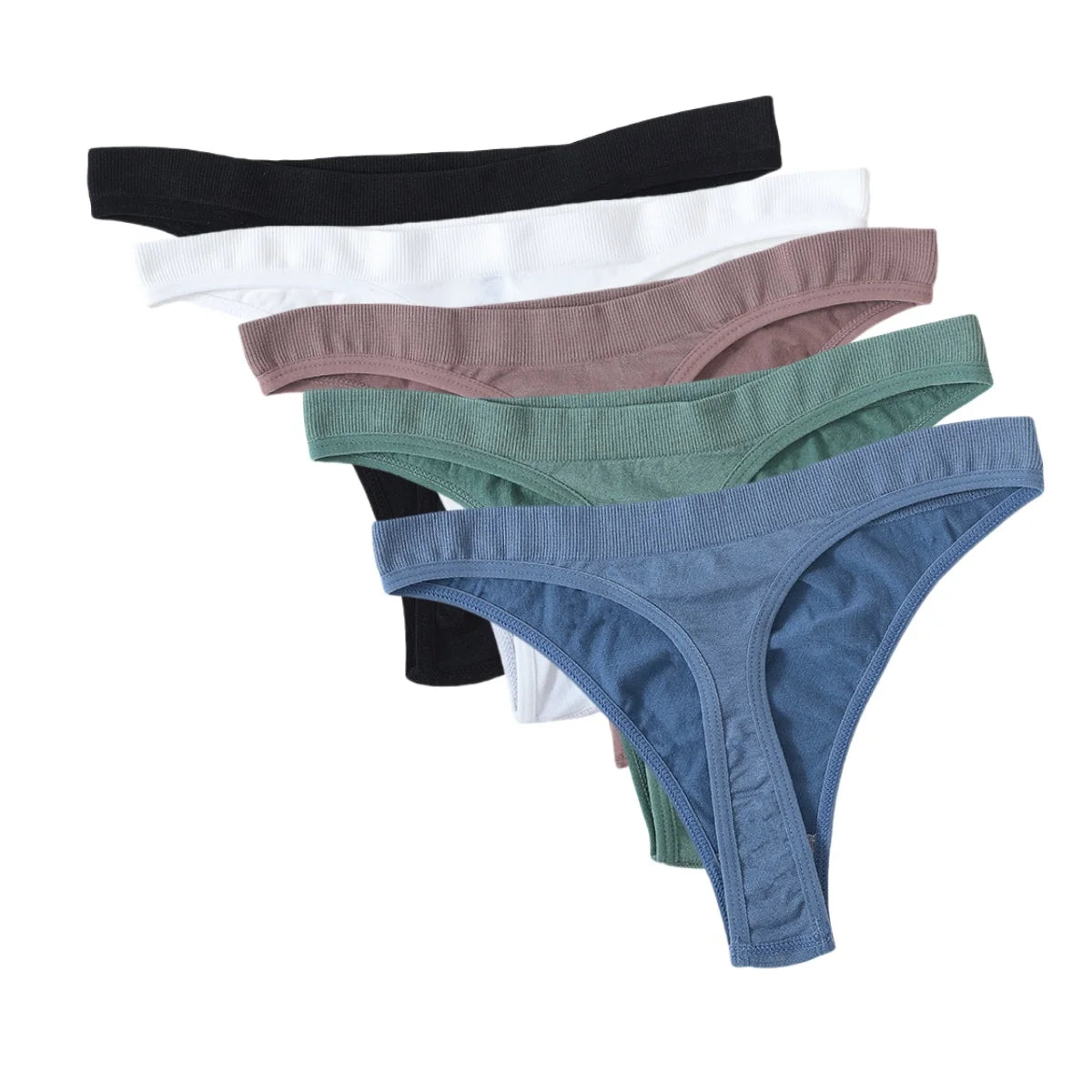5Pcs/Set Women Brazilian Panties High Waist Thongs G-string Female Underpants Solid Color T-back Underwear Sexy Lingerie M-XL