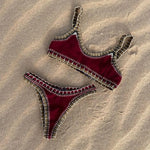Pink Crochet Bikini 2025 Sexy Women Swimsuit Female Swimwear Micro Bikini Set Bandeau Swimming Suit Beachwear Brazilian Biquini