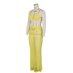 DEKA Beach Cover Up High Split Crochet Knitted Tunic Beach Dress Beach Wear Beachwear Women Long Knit Hollow Tassels Skirt Suit