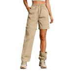Women's Casual Waterproof Hiking Pants Loose Fit Zip Off Convertible Shorts High Waist Drawstring Wide Leg Pants With Pockets