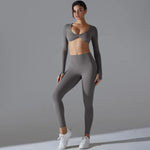 Seamless Yoga Sets Sports Fitness High Waist Hip-lifting Pants Long-sleeved Suits Workout Clothes Gym Leggings Sets for Women