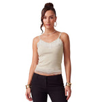 Women's Summer Solid Color Slim Fit Camisoles Spaghetti Strap Stylish Lace Trim Crop Tops