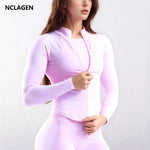 NCLAGEN Zippy Jacket Women Running Long Sleeves Gym Tops Full Zipper Seamless Workout Activewear Sports Pilates Yoga Coats