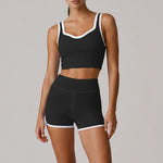 Summer Color Contrast Yoga Suit Women Shock-absorbing Sports Bra High Waist Hip Lifting Shorts Training Running Fitness Outfits