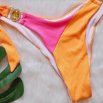 Luxuryt Bandeau Bikini 2025 Woman Sexy Orange Patchwork Cut Out Rhinestone Swimsuit Bathing Suit Thong Swimwear Traje De Baño