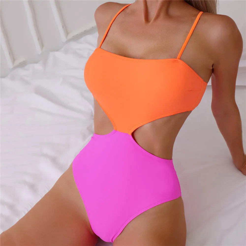 Black White Patchwork Sexy Swimsuit Women One Piece Swimwear 2026 Side Waist Hollow Out Monokini High Cut Bathing Swimming Suit