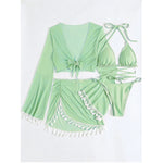 S - XL With Tassel Skirt Long Sleeve Bikini Women Swimwear Female Swimsuit Four-pieces Bikini set Bather Bathing Suit Swim V7060
