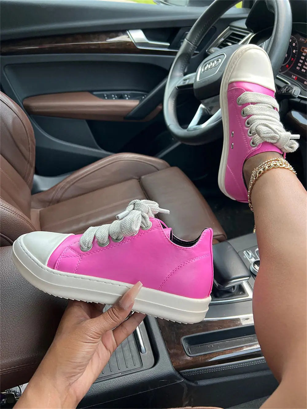 2025 Big Size 44 Women's Platform Skate Shoes Fashion Summer Black Pink Red Lace-up Men Sporty Vulcanize Casual Flat Shoes