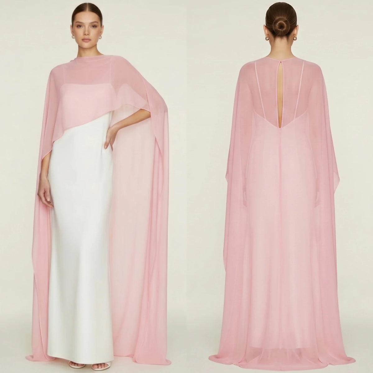 Women's Sheer Chiffon Cape Bat Sleeve Floor Length Shawl Elegant Cover Up Tops Party Evening Cape Blouse f