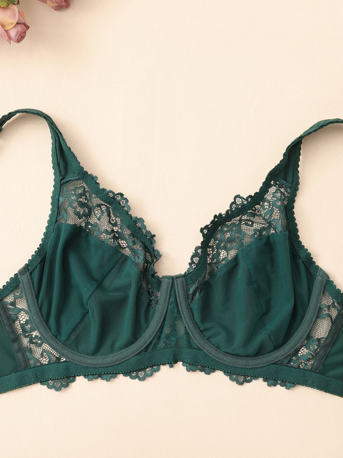 3 Pcs Elegant Lace Bra Non-Padded, Floral Pattern Women's Bras Sexy Lingerie BH Top Brassiere Underwire Plus Size A B C D E Cup