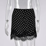 FDYOUI 2026 Woman Clothes Lace Patchwork Polka Dot Skirts Female Sexy Tight Short Skirt Black Party Night Club Dress Streetwear