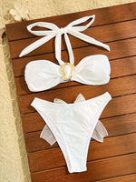 2025 New Sexy Swimsuit Metal Accessories Hollow Bikini Solid Color Tube Top Strap Women's Swimsuit Maillot De Bain 2 Pièce Femme