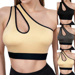 Women Sports Bra Asymmetric One Shoulder Hollow Out Design Yoga Bralette Seamless Breathable Workout Underwear For Gym Running