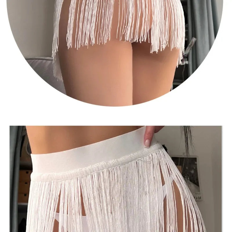 Summer Tassel Dress Women Bathing Suit Clothes for Beach Swimsuit Fringed Skirt Bikini Bust Overskirt Solid Swimwear Cover Ups