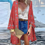 Bohemian Sun Protection Long Blouse Women Cardigan Floral Print Batwing Sleeve Summer Cardigan for Daily Wear