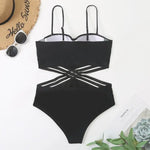 Black Push Up Swimsuit One Piece Swimwear Women Cut Out Trikini Swimming Suit Brazilian Monokini Bodysuit Beach Bathing Suit