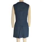 Women's Sleeveless Bodycon Denim Dress Casual V-Neck Button Down Mini Jean Dress Summer Overalls Dress with Pockets