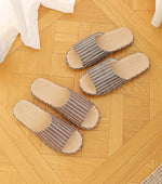 Breathable Linen Slippers For Women Men Summer House Shoes Striped Design Soft Sole Anti-Slip Couples Home Floor Cotton Slides