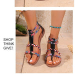 Bohemian Style Mixed Color Flat Sandals For Women 2026 Summer Pinch Narrow Band Zip Cover Heel Roman