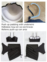 2024 New Sexy 3 Piece Bikinis Set Women Swimsuit with Skirt Swimwear Female Push Up Bikini Beachwear Faux Pearl Bathing Suit