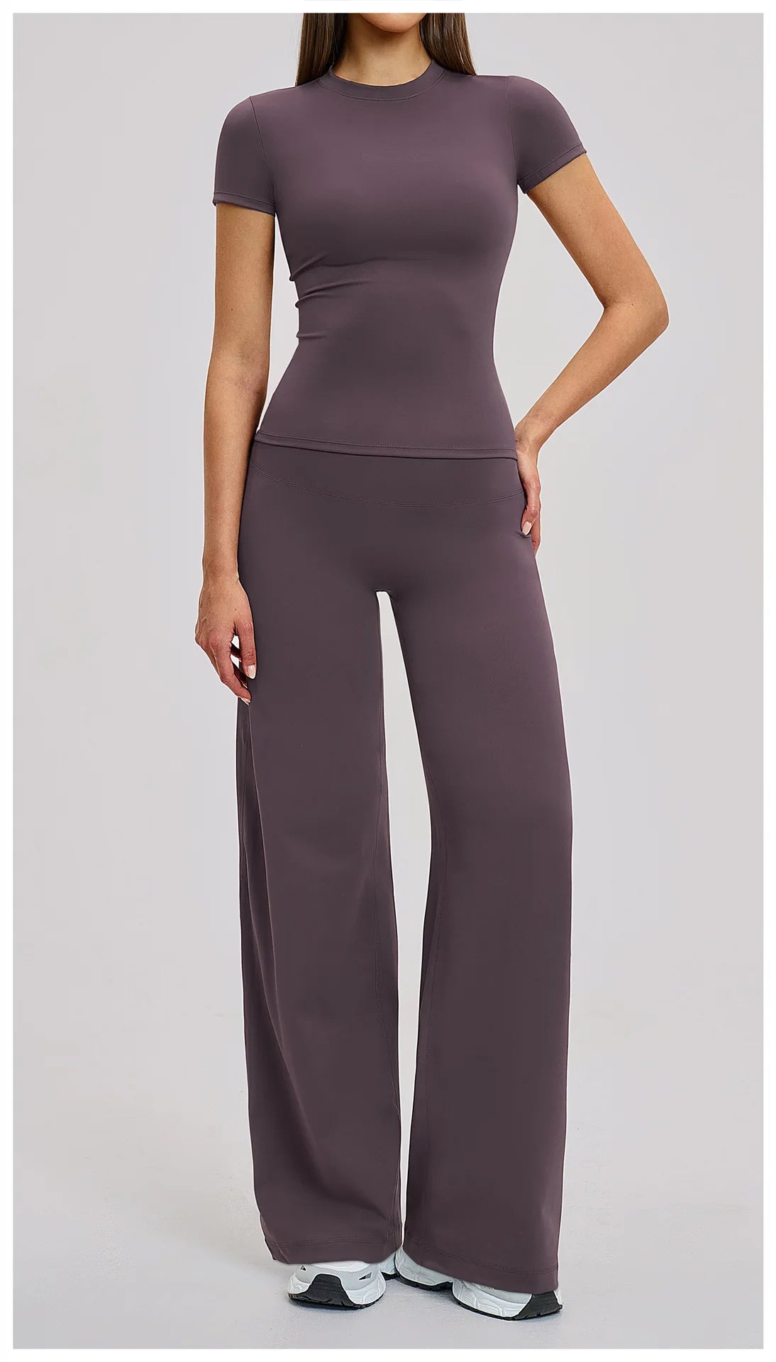 Yoga Set 2 Pieces Women's Tracksuit Short Sleeve O Neck Slim Sports T Shirts High Waist Flare Leggings Gym Running Fitness Suit
